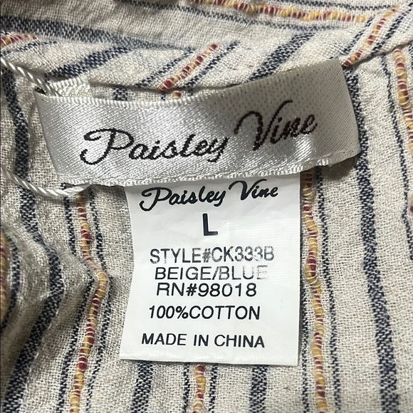 Paisley Vine Womens Top Sz L Striped Gray Cream Sleeveless Ruffle Lace Baby Doll - Picture 3 of 8